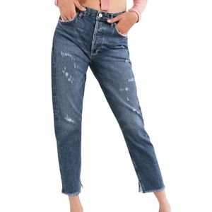 Agolde Jamie Straight Jeans in Low Down Distressed Fray Hem Size 24 Wome…